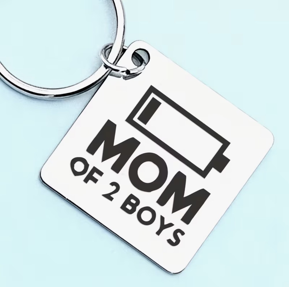 3/$25 Mom Of 2 Boys Low Energy Battery Stainless Steel Keychain NEW